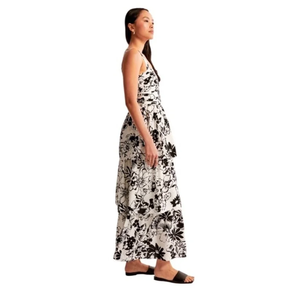Abercrombie & Fitch Emerson Maxi Dress XXL Floral strappy Floral Black‎ White